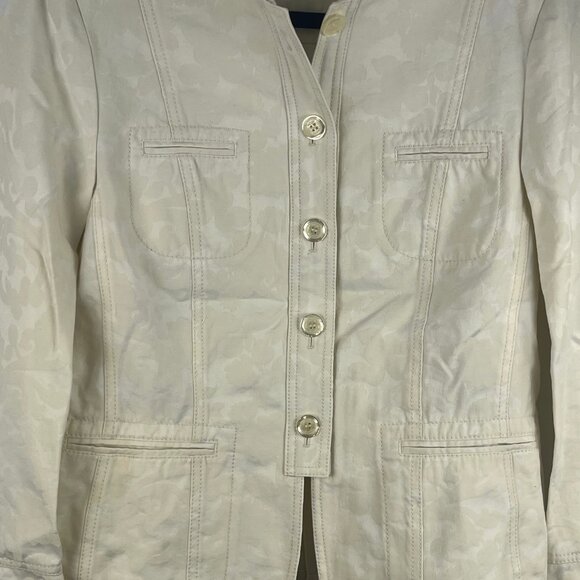 Delmod Blazer Jacket Size 8 Creamy White Long Sleeve Button Up Floral Pattern - Picture 3 of 8